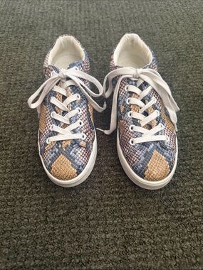 Steve Madden Snake-Print Lace-Up Sneakers in Blue and Tan